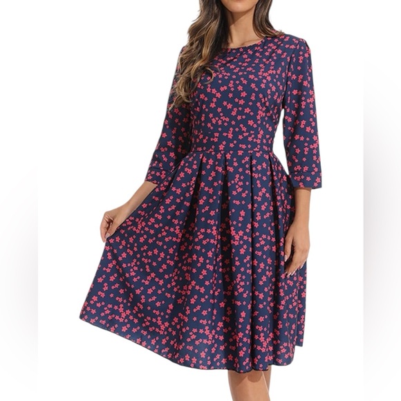 bestgift Dresses & Skirts - Bestgift || NWOT || Floral Printed Round Neck Midi Dress w/ Pockets